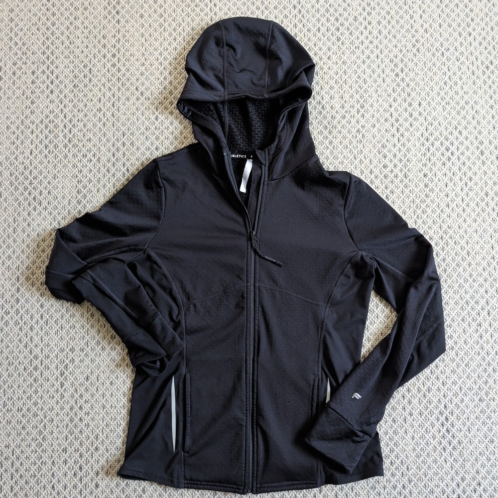 Fabletics Women's Tech Knit Full-Zip Performance Hoodie DM3 Black Med Reflective